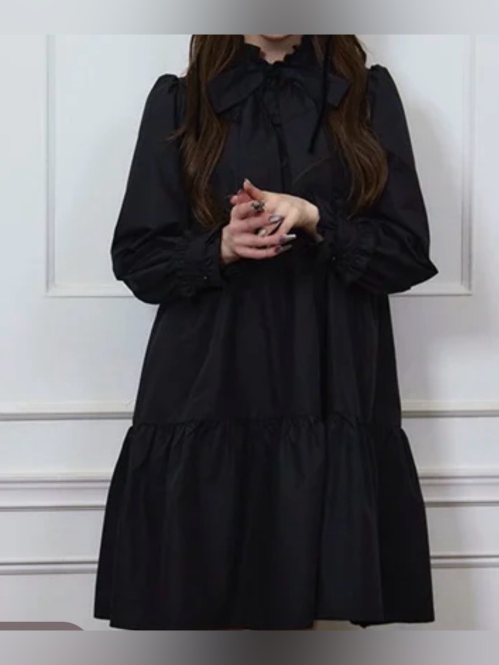 Fickle Bebe Black Frill Ribbon Tiered Asian Swing Dress Size F